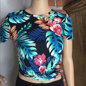 Tropical Print Twist Front Tee